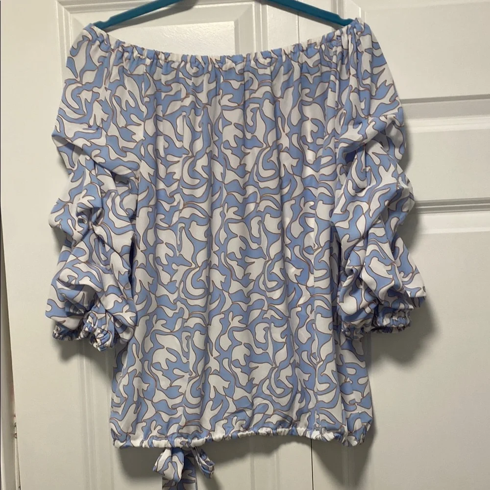 Blue and White Off-Shoulder Women's Top - Picture 3 of 3